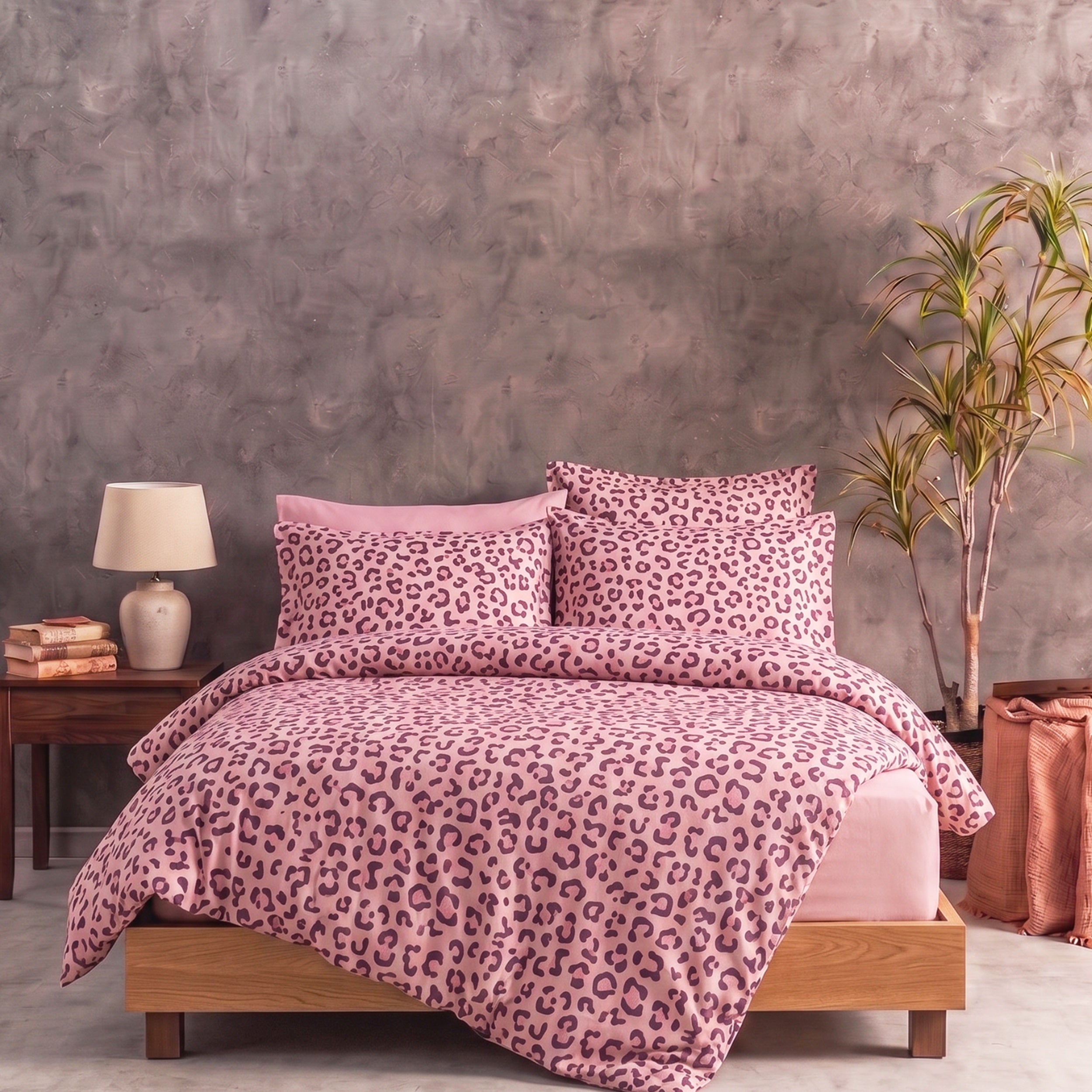 Leopar Desenli Nevresim Takımı | Pembe