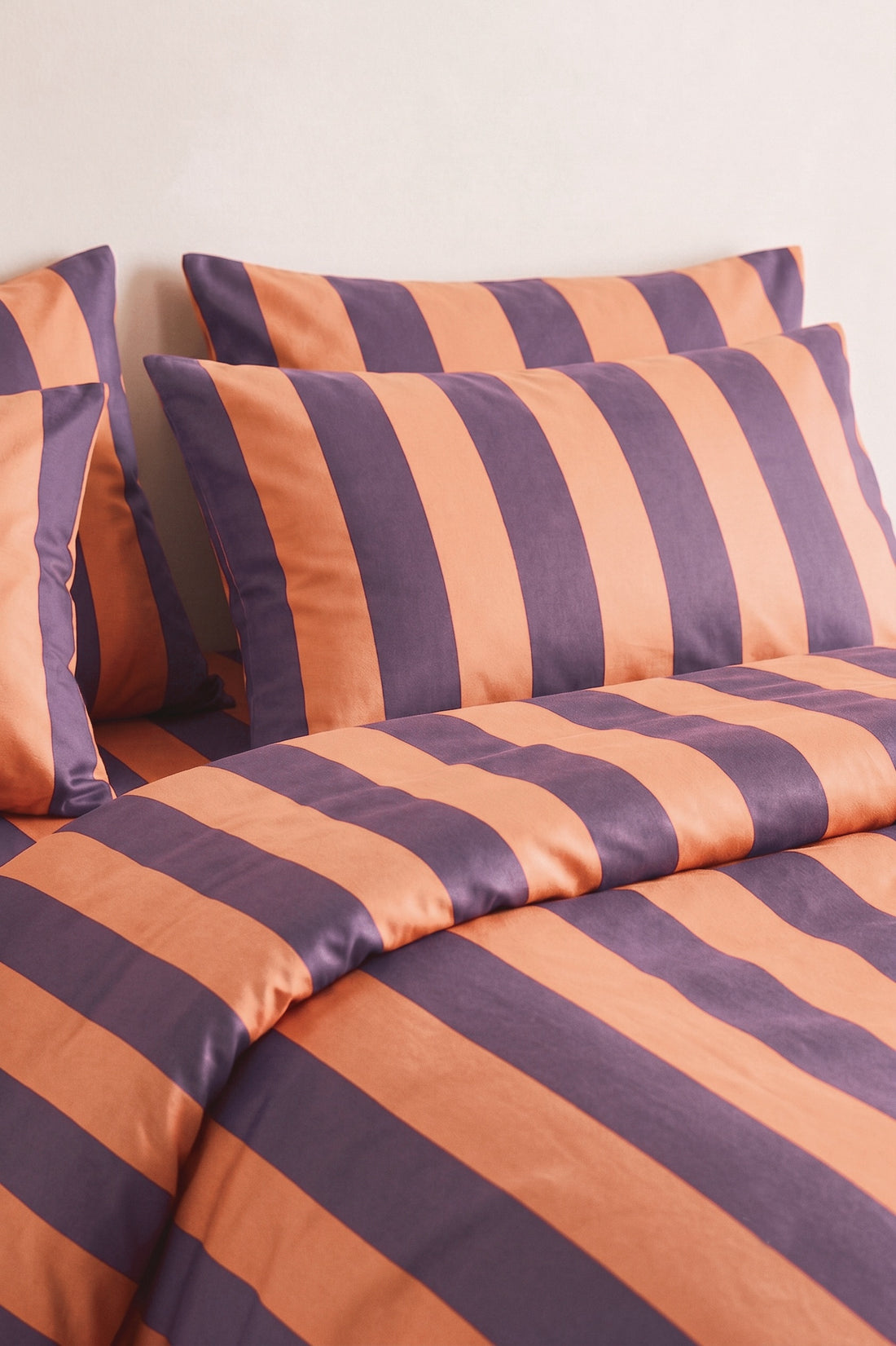 Çizgili Nevresim Seti | Mor - Somon