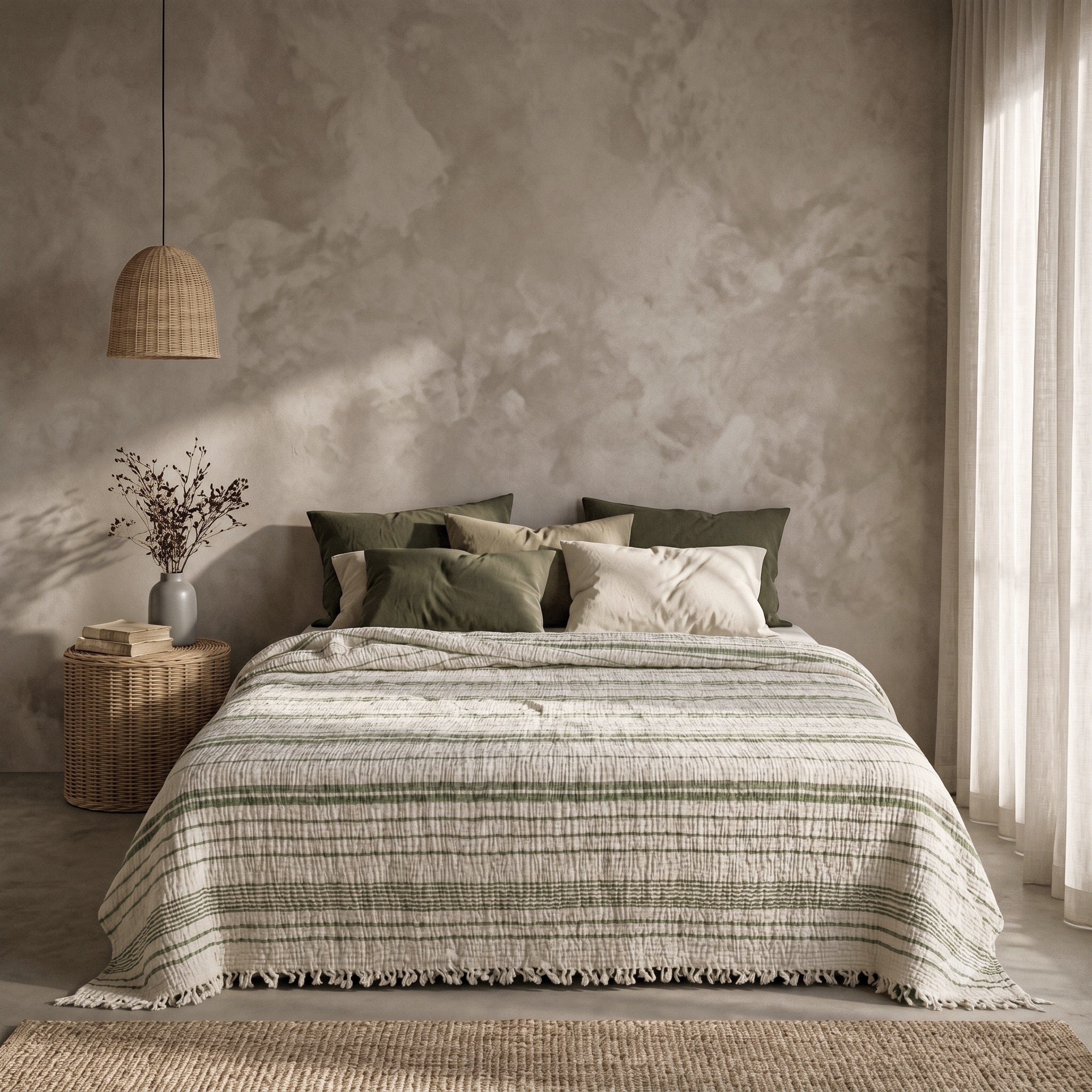 Çizgili Müslin Pike – 4 Katlı | Yeşil
